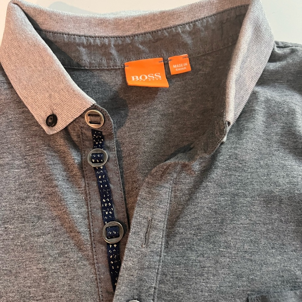 Boss Charcoal Polo with Navy Accents